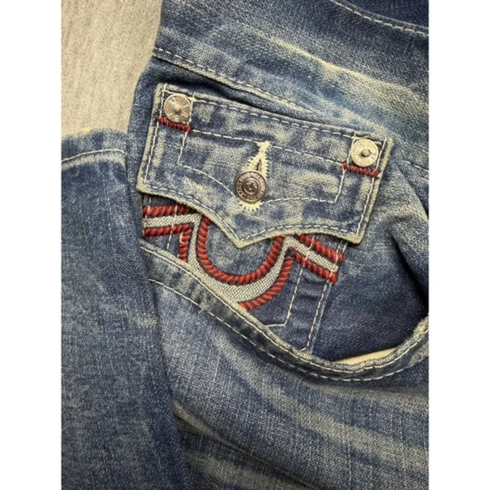 True Religion‎ Mens Straight Leg Jeans Medium Wash Red Rope Stitch Size 40